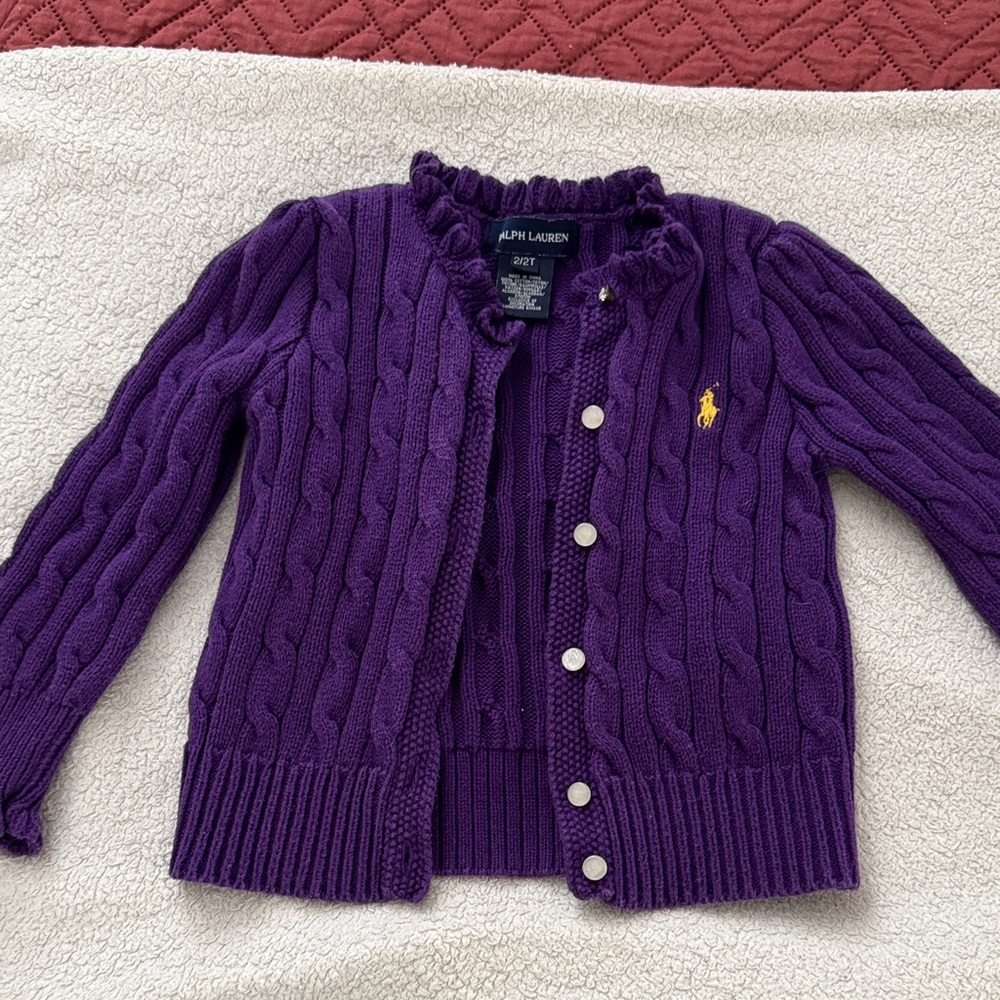 Ralph Lauren Kids Purple Cable Knit Cardigan 2T